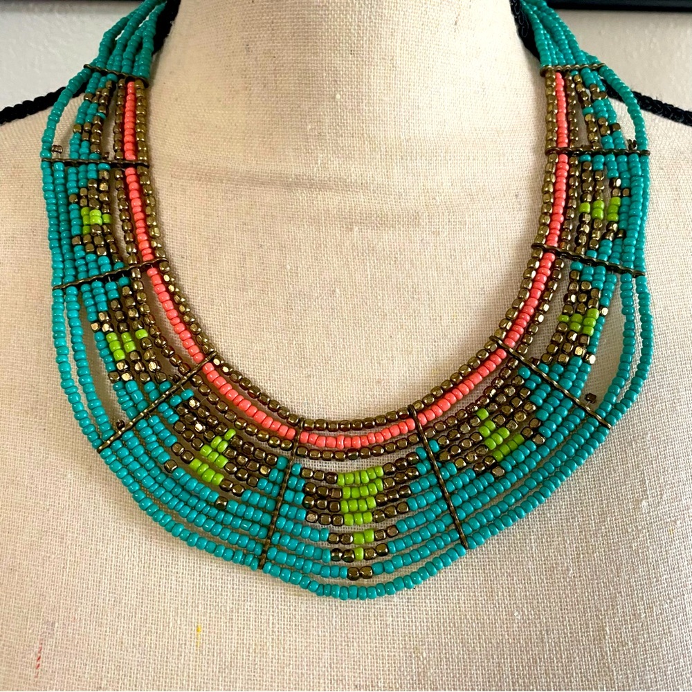 Vintage 1970s Beaded Boho Collar Necklace